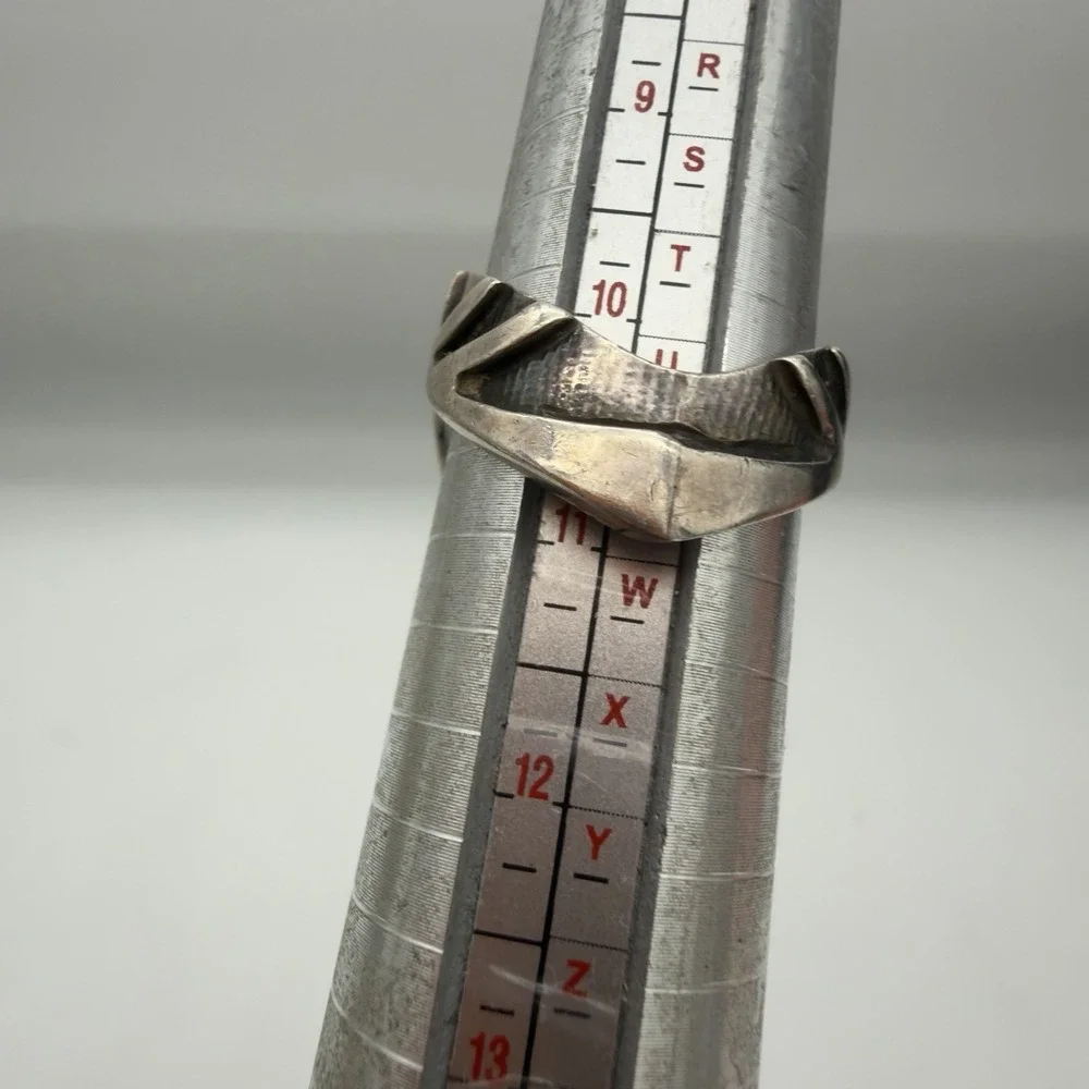 Vtg Custom Made Sterling Damascus Steel Ring Solid 14k Gold Inlay Hammered Read